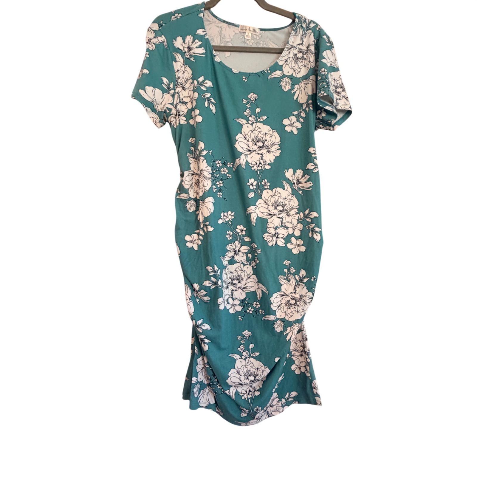 Nine Britton Floral Ruched Bodycon Dress Xl Teal Stretch Cottagecore Indie